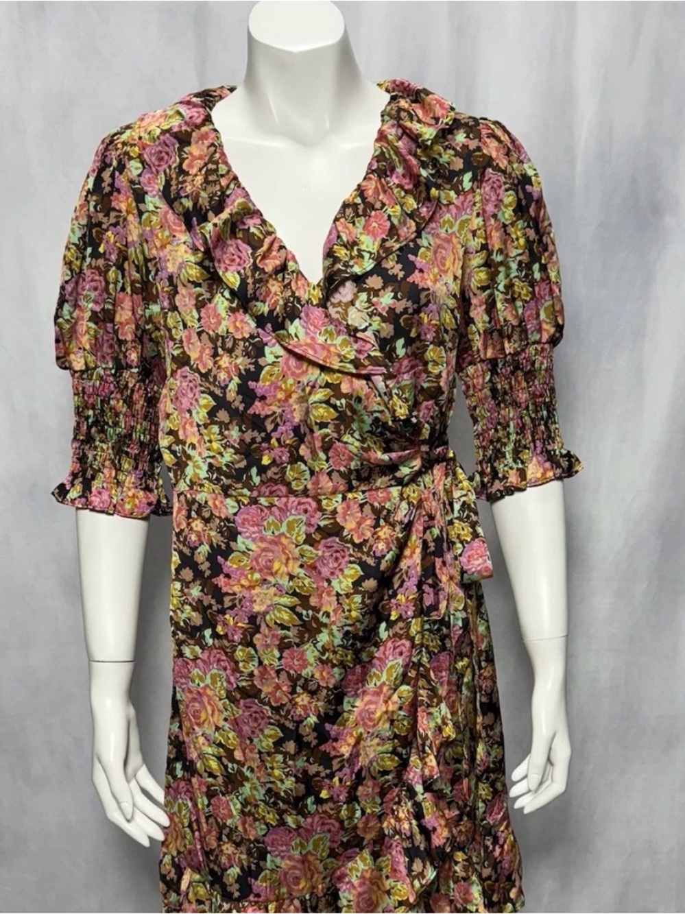 Topshop Floral Ruffle Mini Dress Womens Size 6 Autumn Wedding Guest Cocktail - Picture 7 of 7